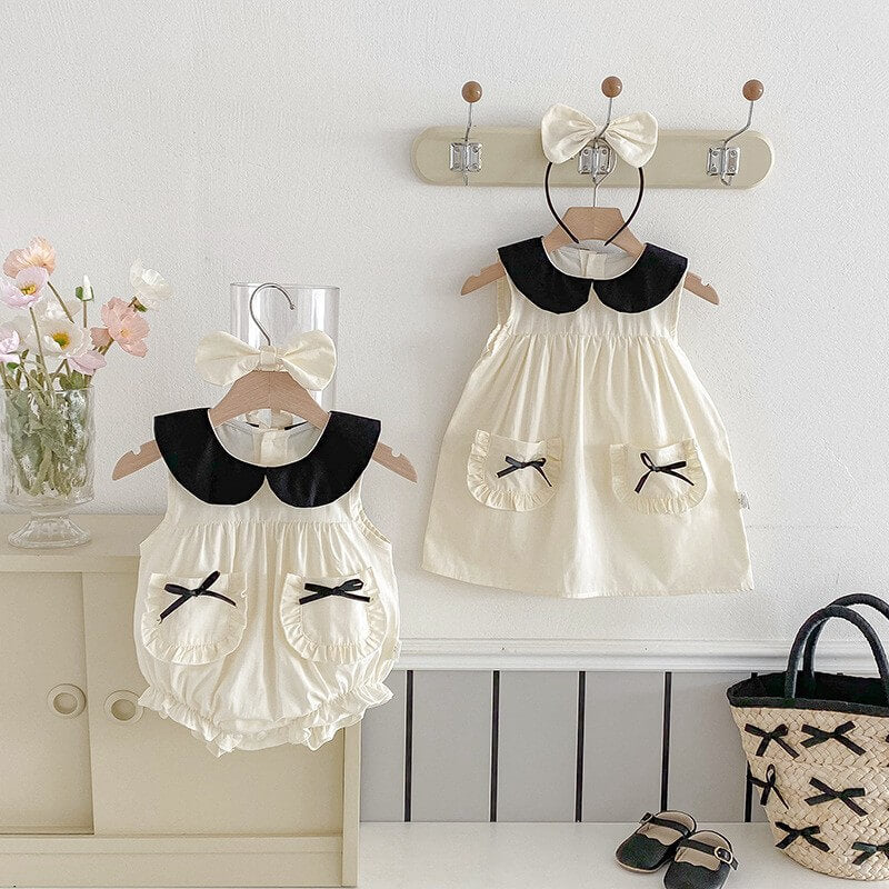 Bow Pocket Baby Romper & Frock Set