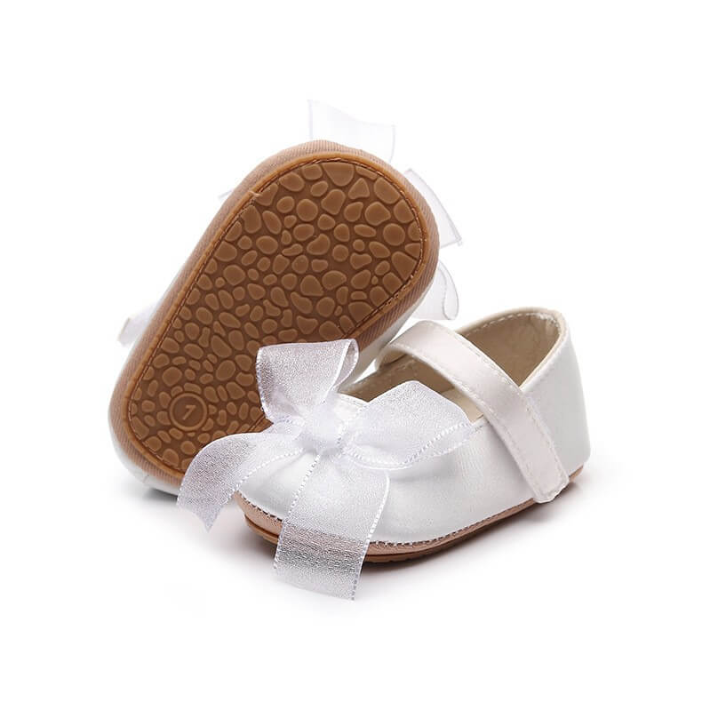 Baby Girl Shimmer Satin Mary Jane Shoes with Oversized Tulle Bow