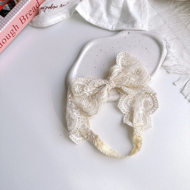 Baby Girl White Floral Lace Bow Headband