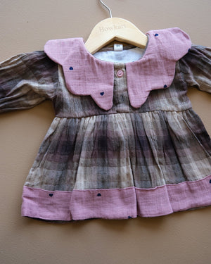 Baby plaid frock with contrasting Peter Pan collar and gathered skirt