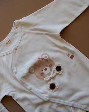 Long-sleeve baby cotton sleepsuit with bear and cherry prints