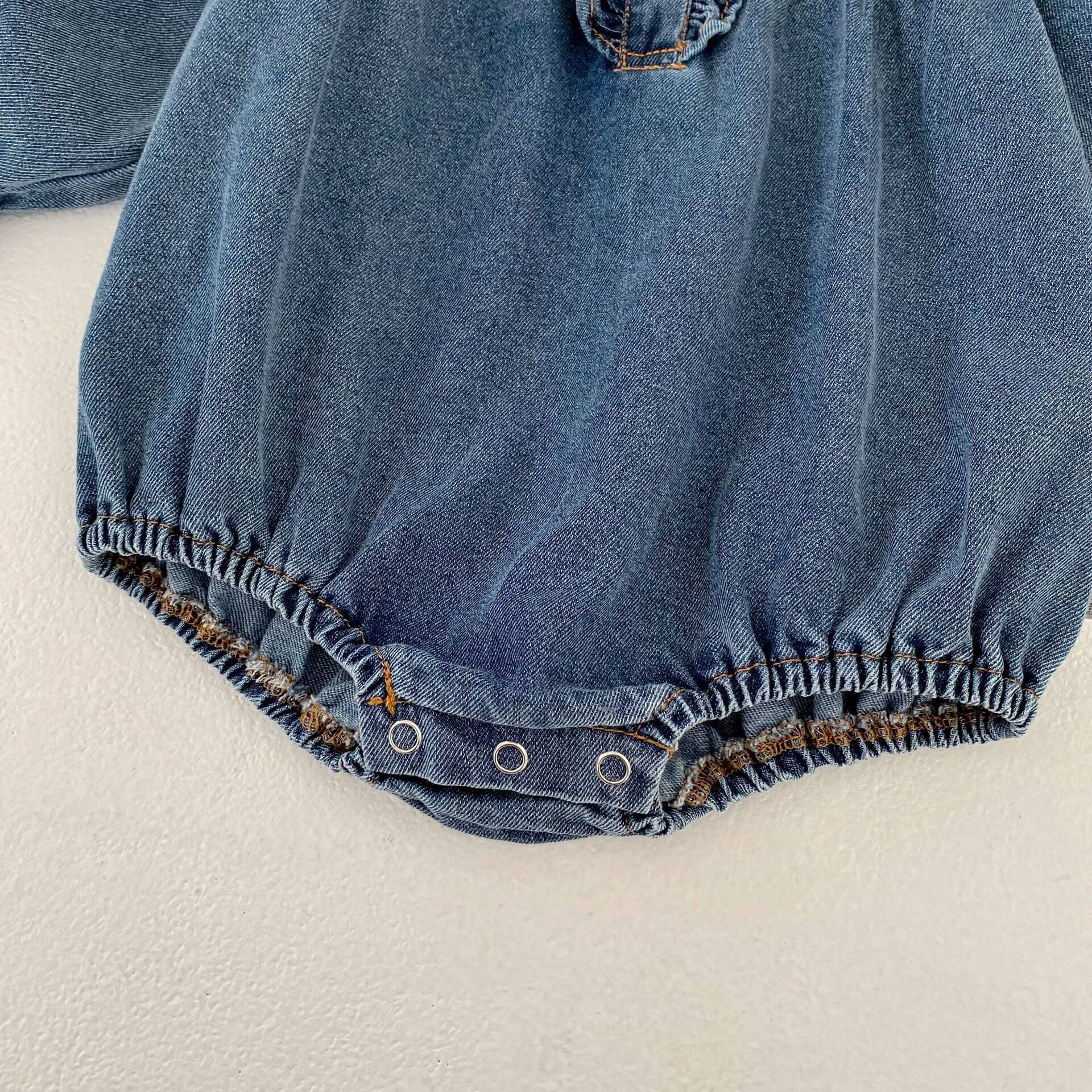 Baby Girl Denim Romper with Crochet Lace Peter Pan Collar