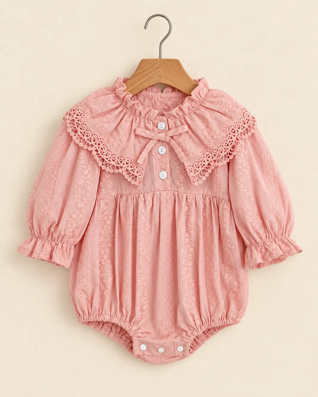 Vintage Pink Lace Sister Matching Dress & Romper Set – 100% Cotton