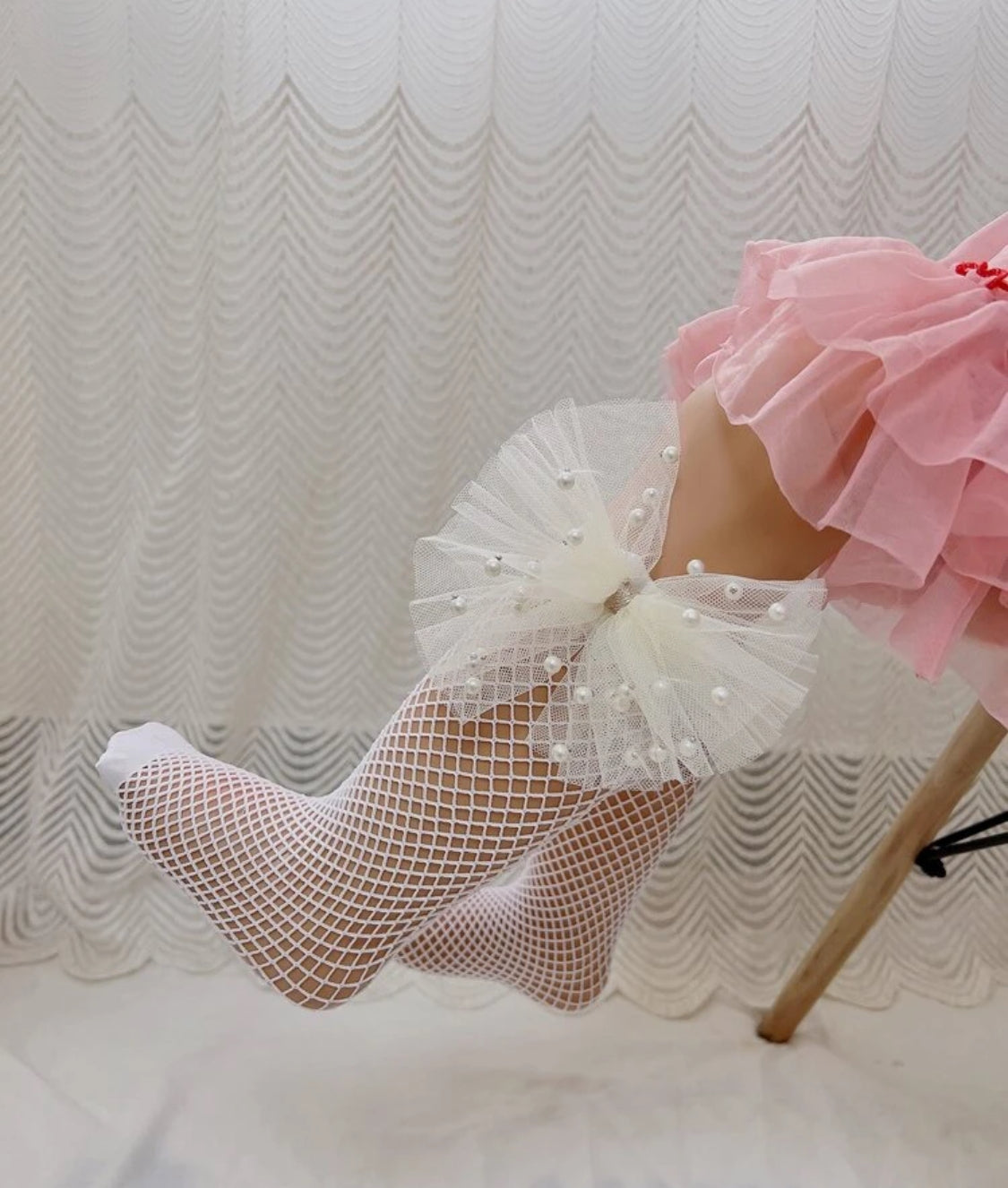 Fishnet Socks Pearl Bow 2 4 Years