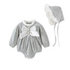Plain Color Ribbed Long Sleeve Baby Rompers 0-9 Months - Grey