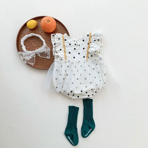 Pullover Short Sleeved Baby White Romper With Headband
