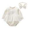 Long Sleeve Baby Romper with Free Headband 3-9 Months - Cream