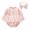 Long Sleeve Baby Romper with Free Headband 3-9 Months - pink