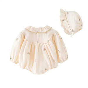 Muslin Cotton Bubble Romper with Free Hat 0-9 Months