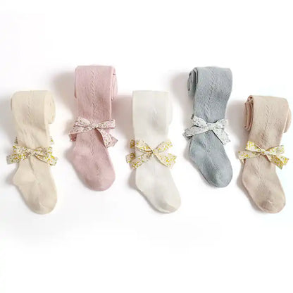 Floral Knitted Bow Stockings 3-12 Months