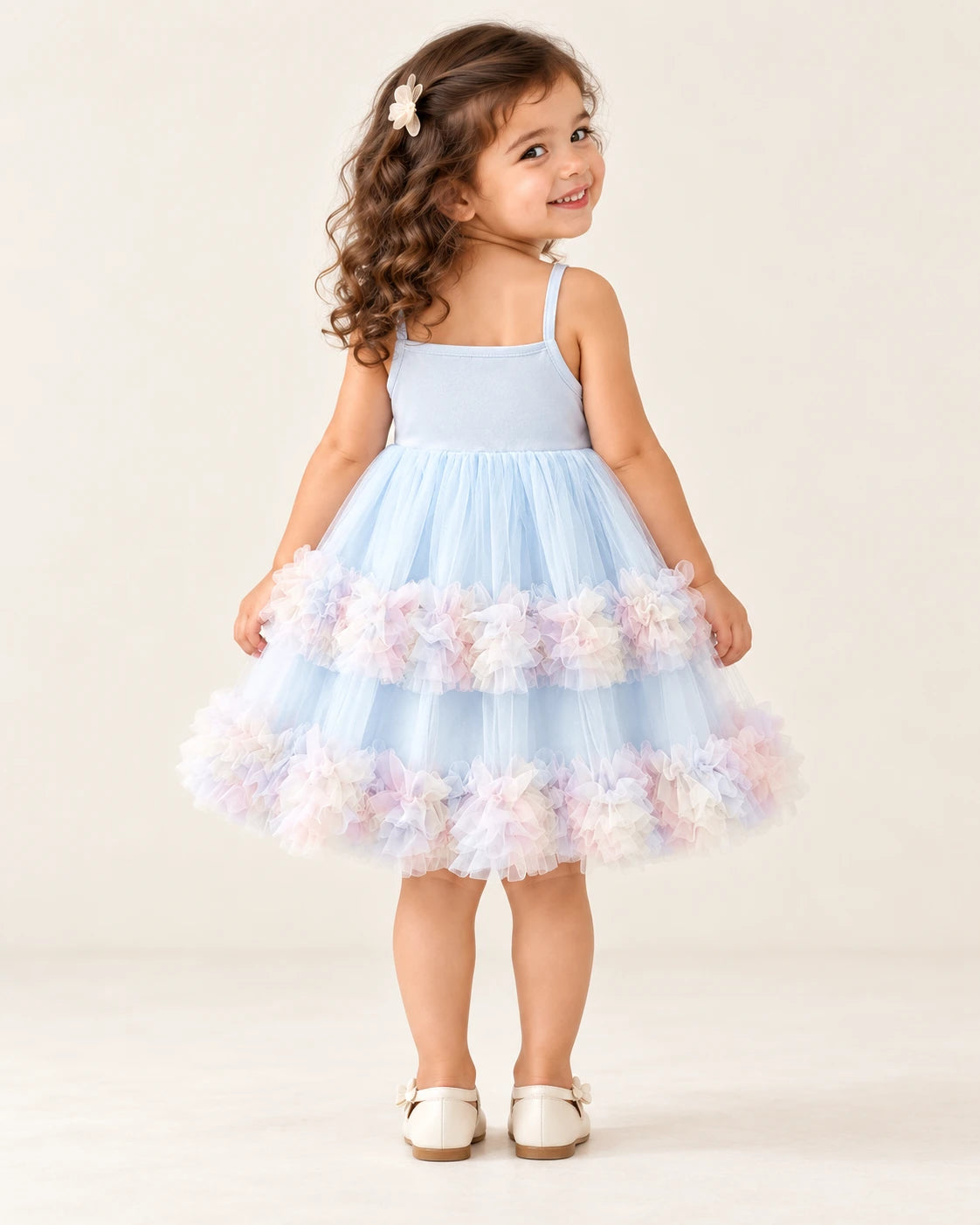 Blue Princess Tulle Party Dress with Sequin Bow for Baby Girls