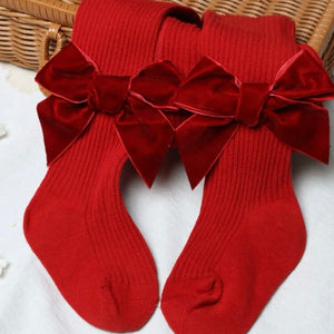 Knot Bow Decor Baby Girl Stockings - Red (6-12M)