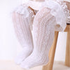 Mesh Knee Length Baby Girl Socks - White