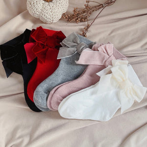 Velvet Bow Decor Baby Socks