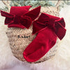 Velvet Bow Decor Baby Socks - Red