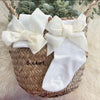 Velvet Bow Decor Baby Socks - White