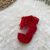 Scallop Trim Decor Socks - Red