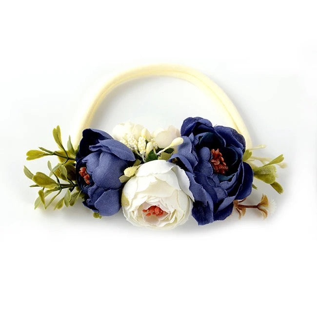 Flower Crown Headband with Grass - Blue