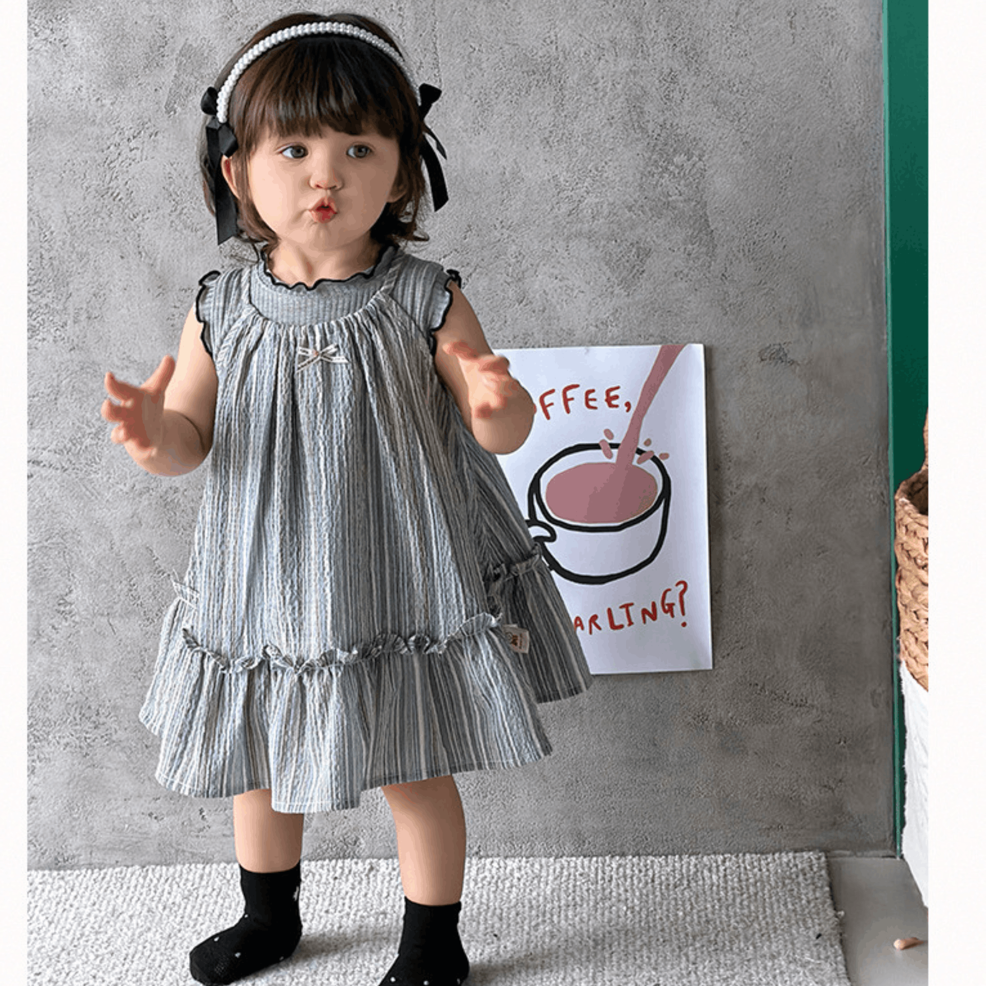 Grey Muslin Ruffle Baby Girl Dress 2 Set