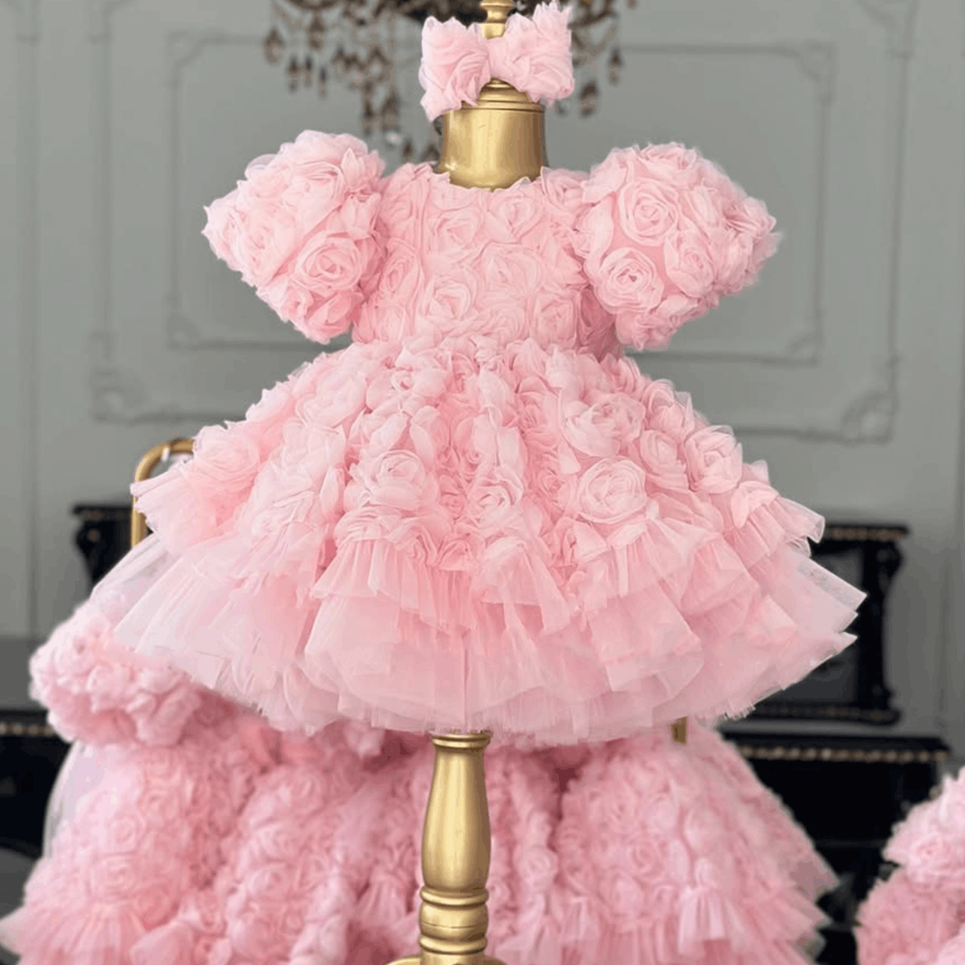 Rosette Princess Party Dress with Matching Headband