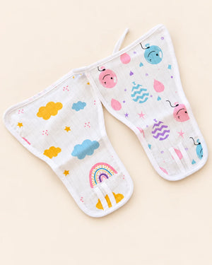 Printed muslin baby langot with tie fastening