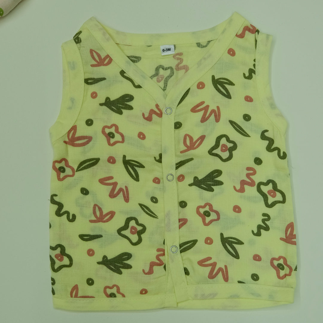 Muslin Sleeveless Color Jabla with Button Assorted 1 Pcs