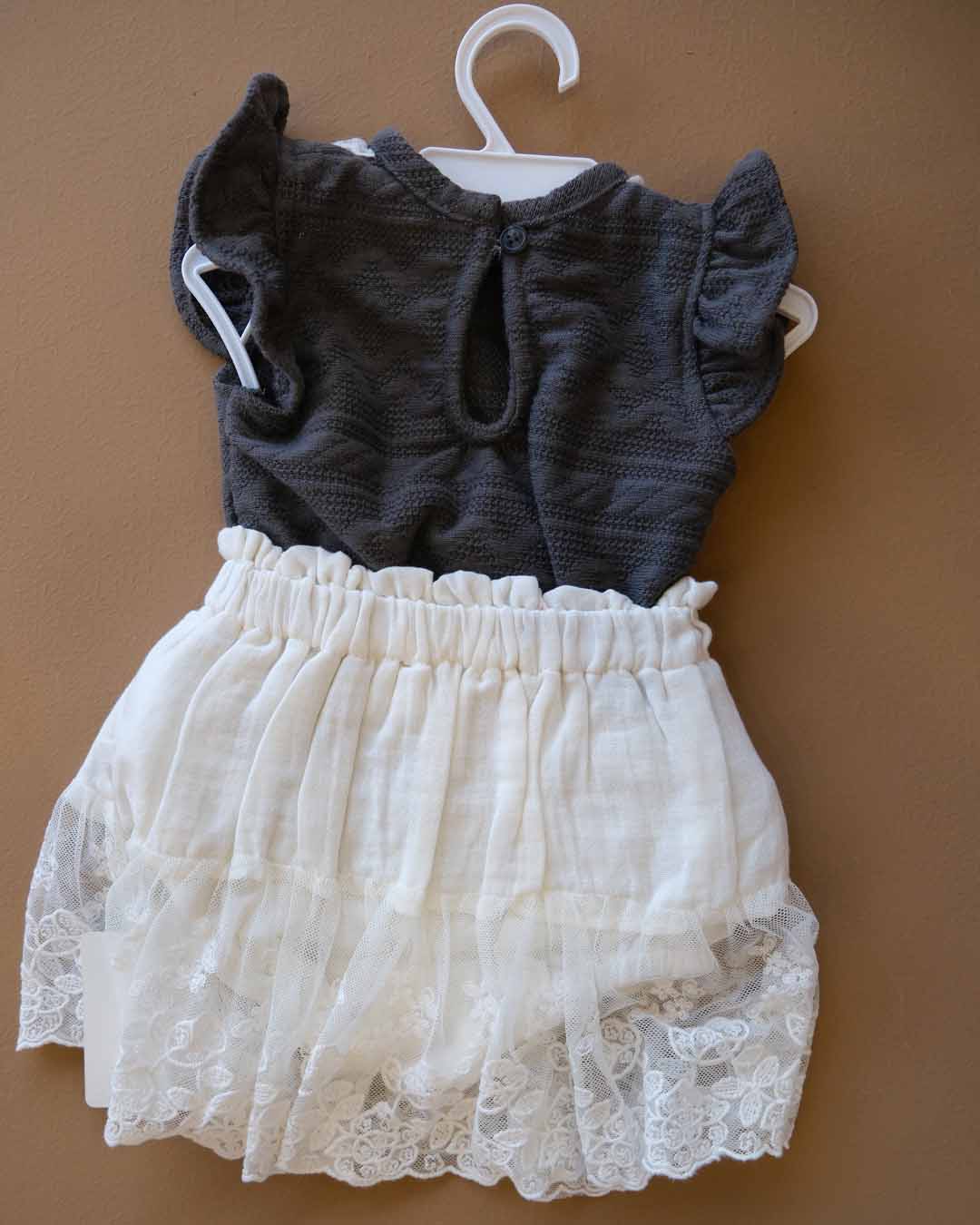 Lace Trim Flutter Sleeve Dress