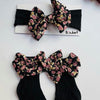 Bow and Socks Set 6 - 12 Months - Black Floral