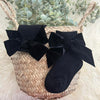Velvet Bow Decor Baby Socks - Black