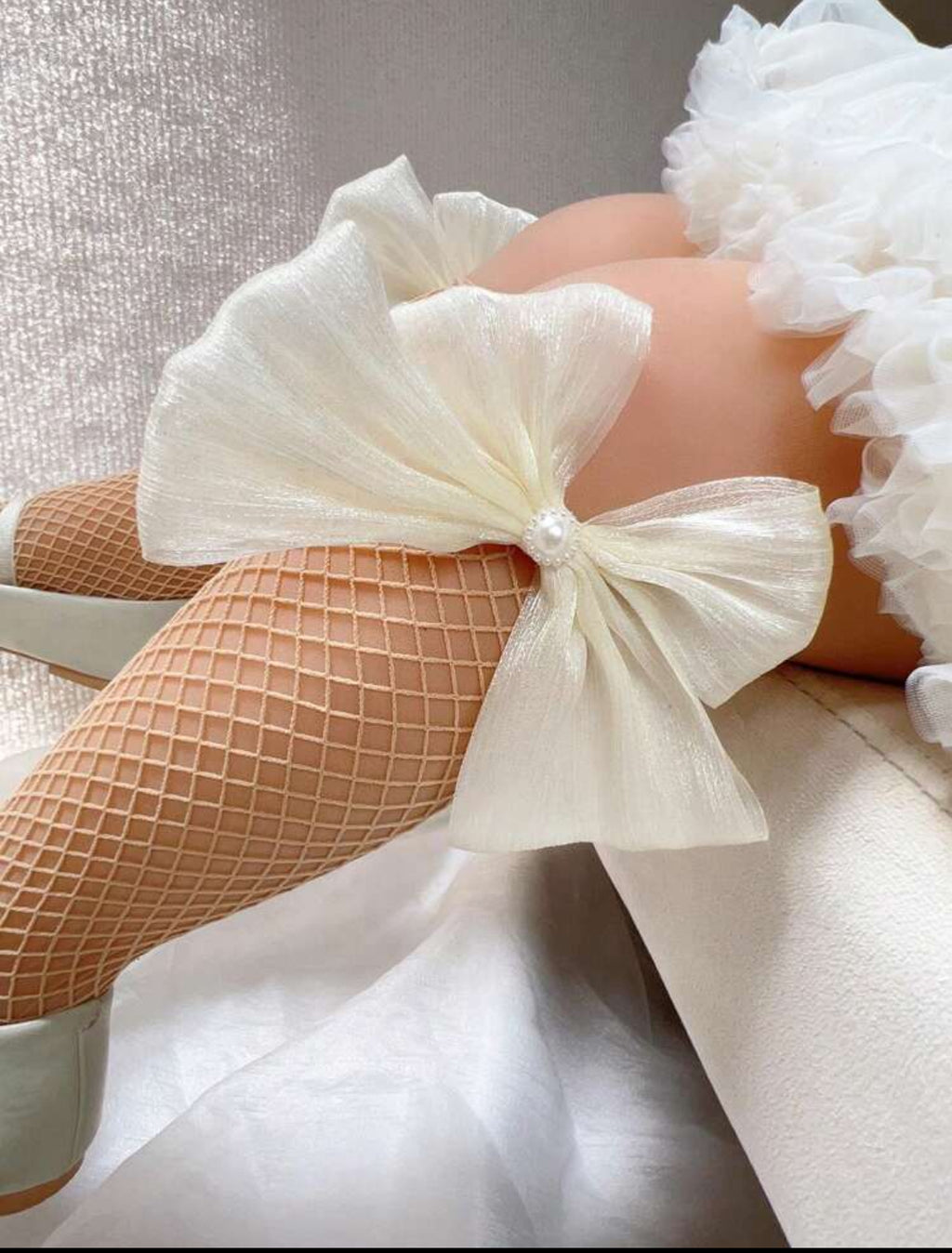 Pearl Beaded Bowknot Fishnet Socks 6 Months - 2 Year