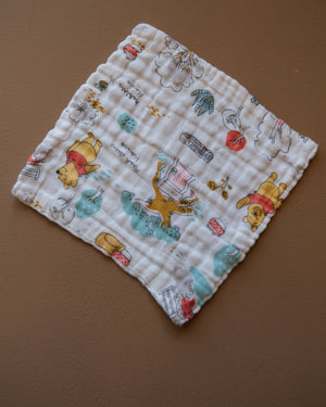 Six-layer white muslin baby face towel with assorted colorful printed designs