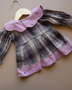 Baby plaid frock with contrasting Peter Pan collar and gathered skirt