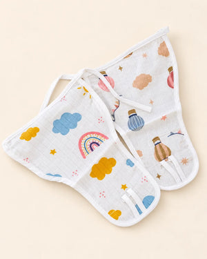 Printed muslin baby langot with tie fastening