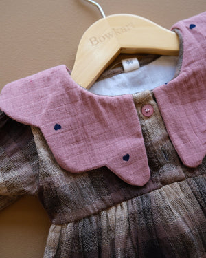 Baby plaid frock with contrasting Peter Pan collar and gathered skirt