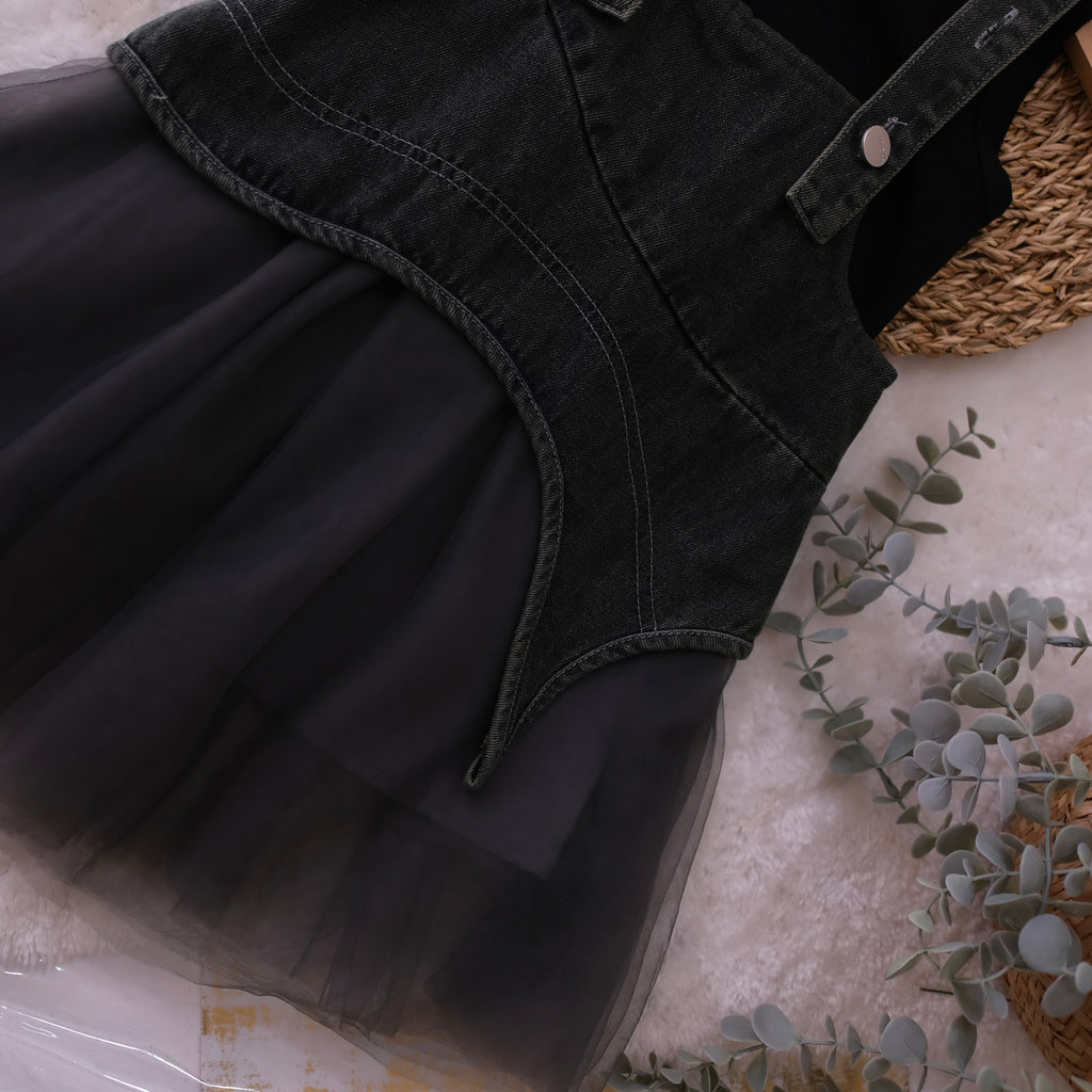 Black Denim Frock with Crop Top For Baby Girl