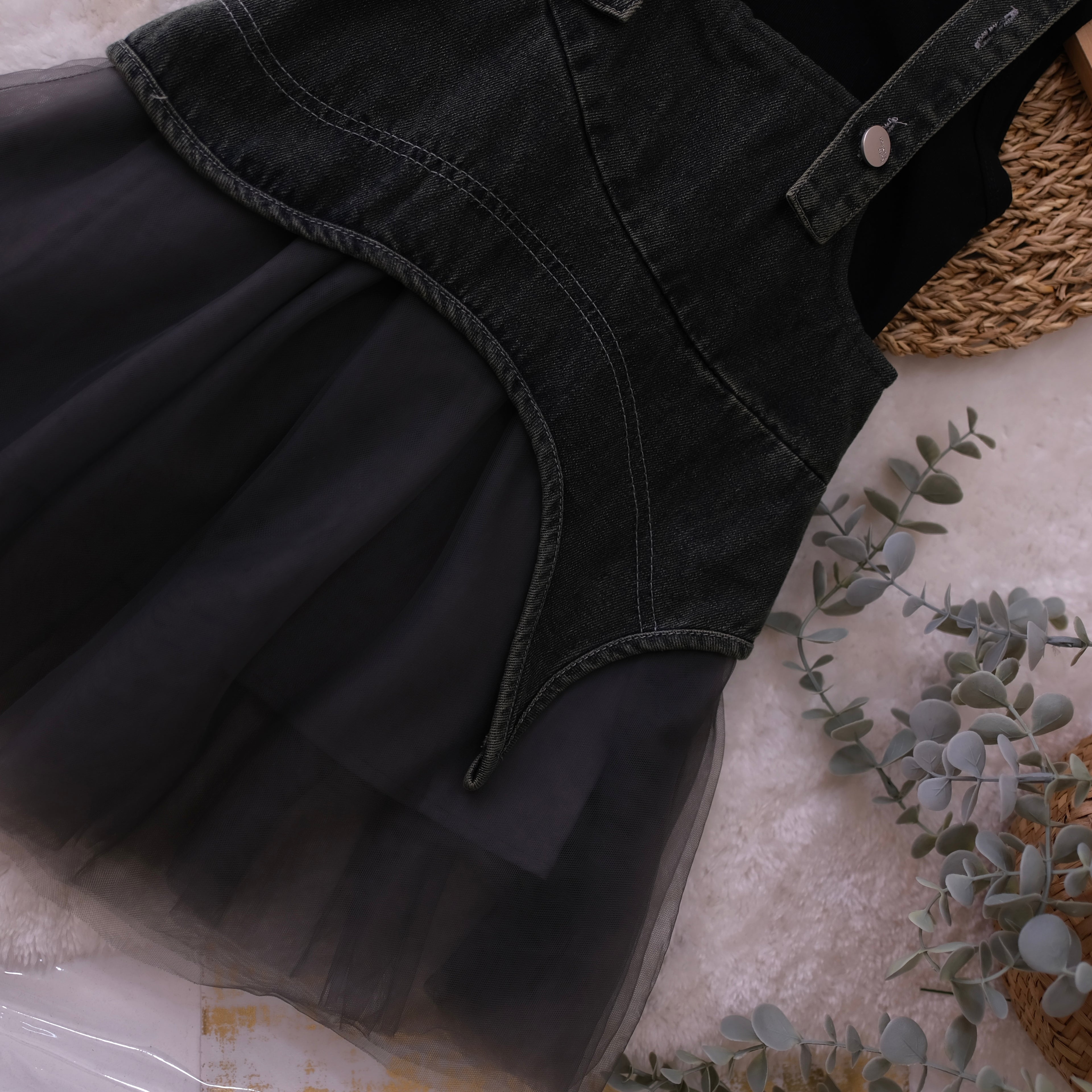 Black Denim Frock with Crop Top For Baby Girl