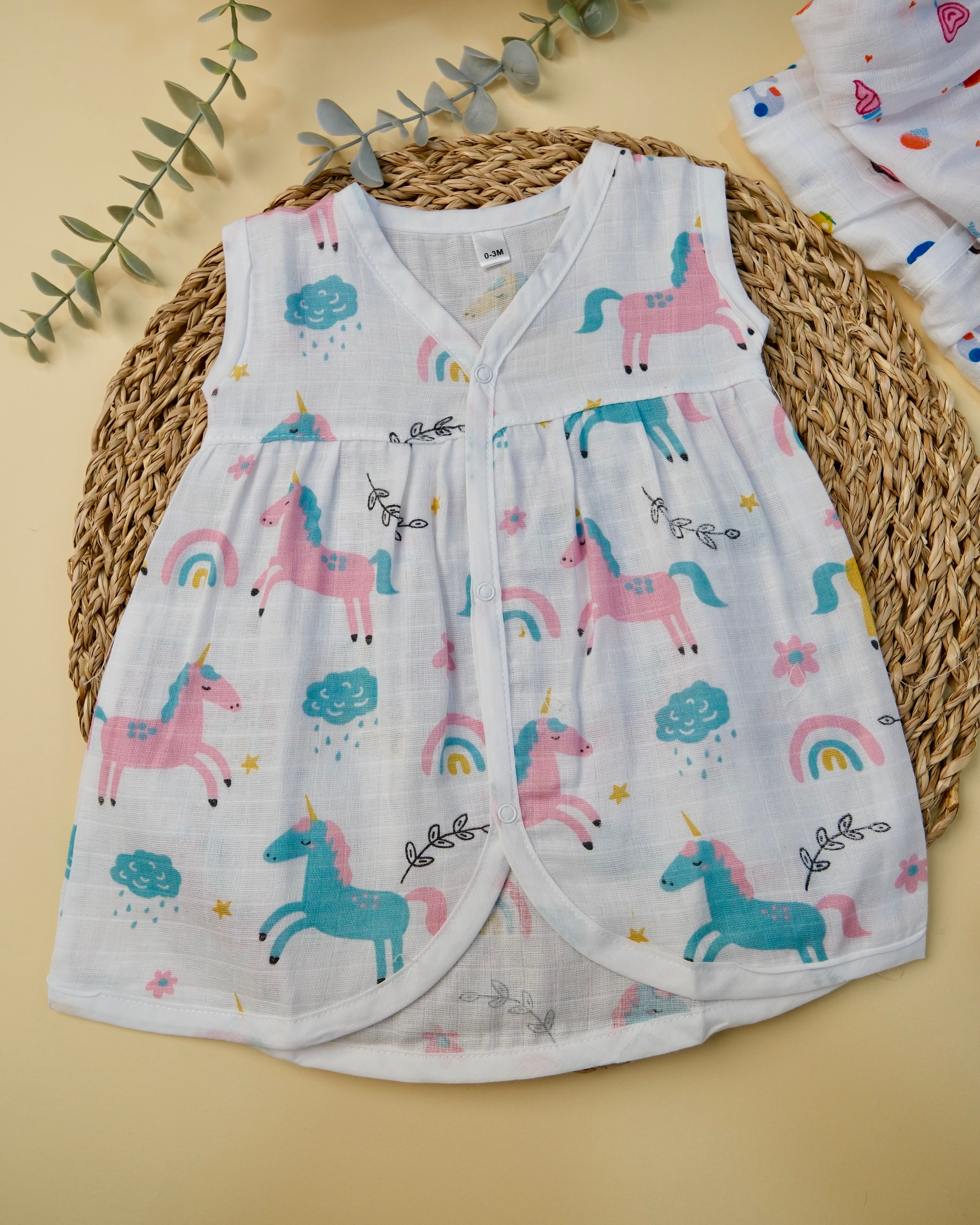 Sleeveless Frock with button Assorted