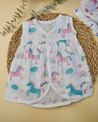 Sleeveless Frock with button Assorted