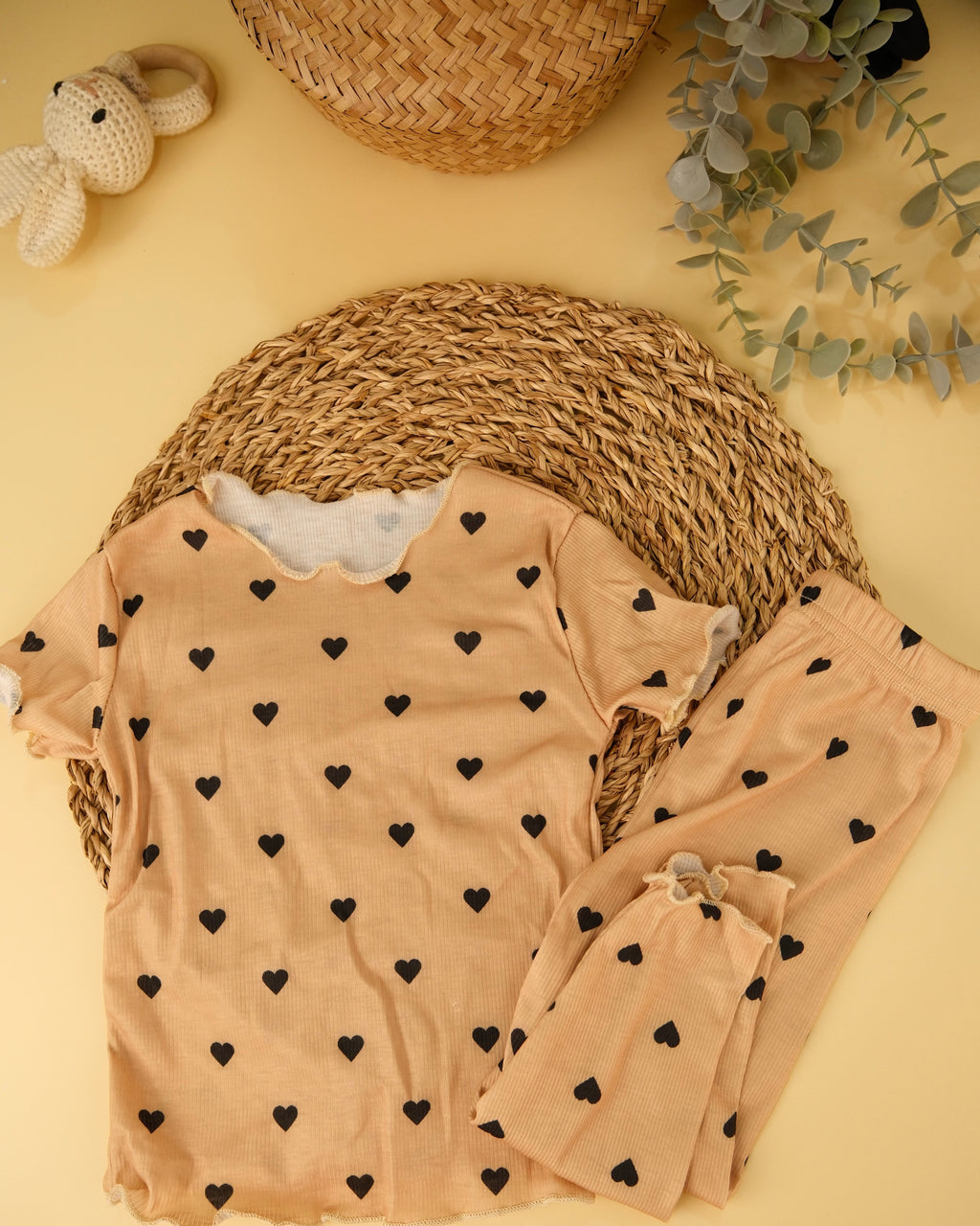 Ruffled Trim Round Neck Pajama Set