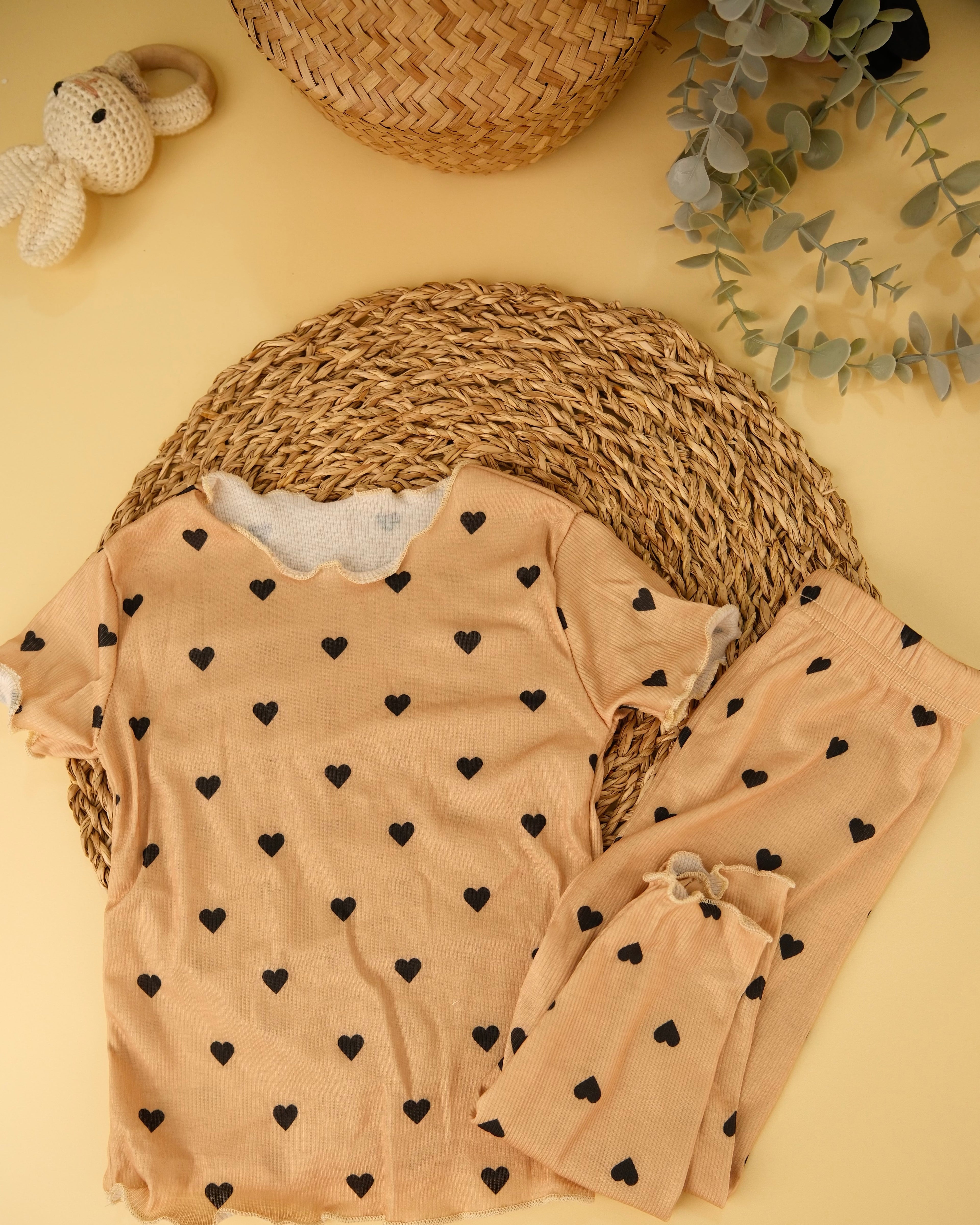 Ruffled Trim Round Neck Pajama Set