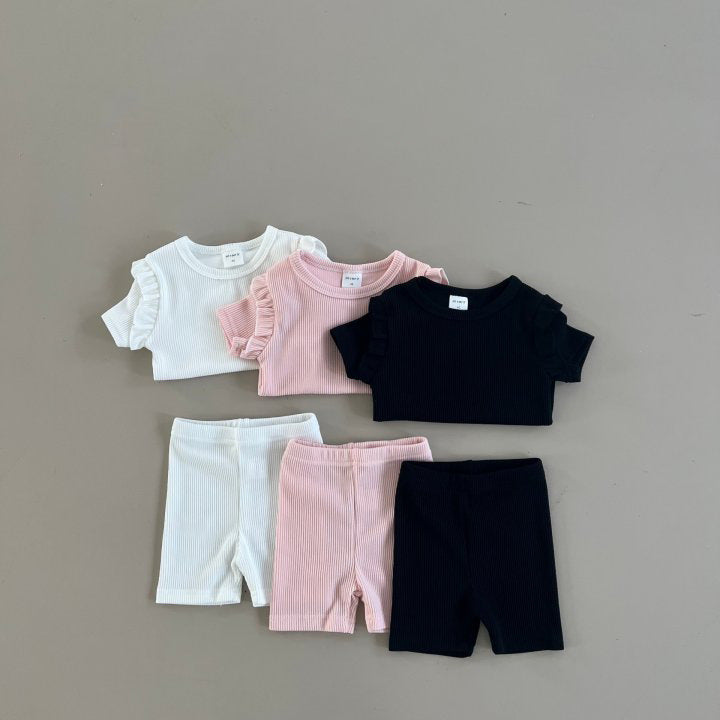 Baby Ribbed Cotton Top & Shorts Set for Girls