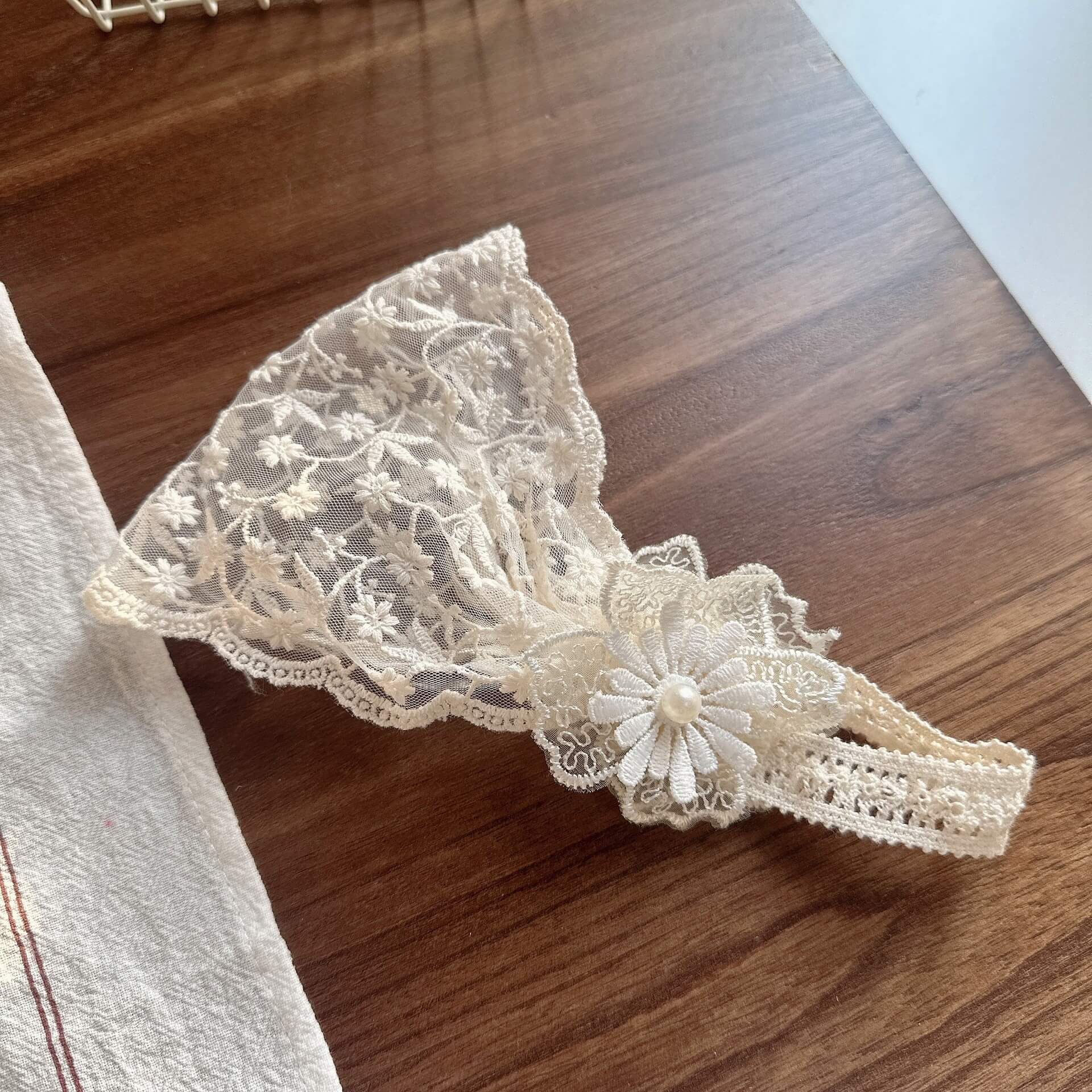 Baby Girl Floral Embroidered Lace Wide Bow Headband