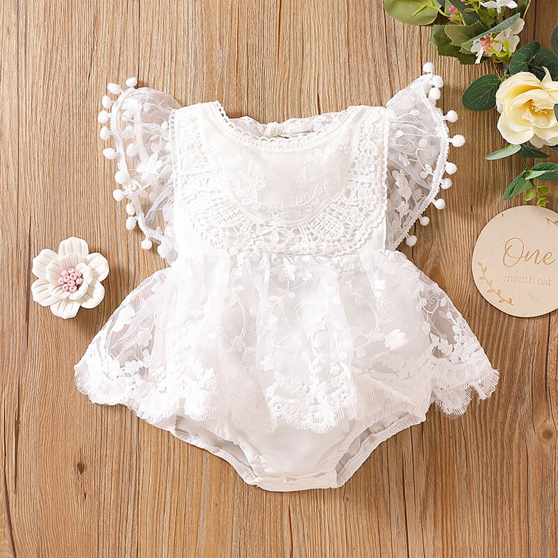 Baby Girl White Lace Romper Dress