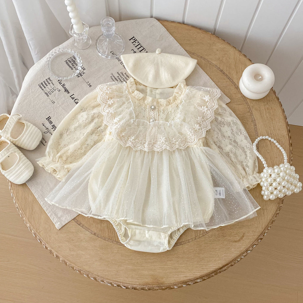 Ivory Lace Tulle Party Romper Dress for Baby Girls
