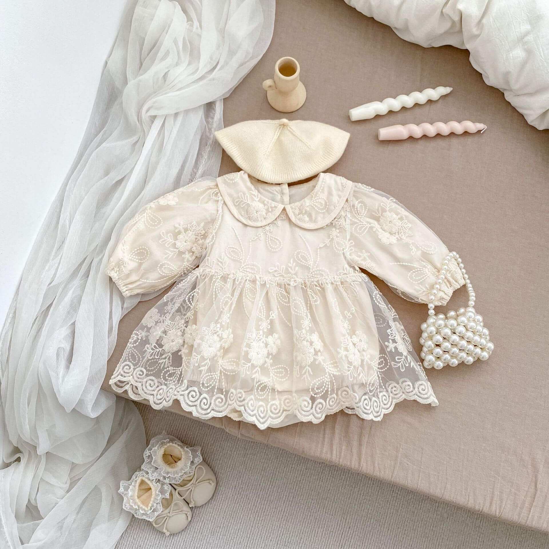 Baby & Toddler Girl Cream Floral Embroidered Lace Dress