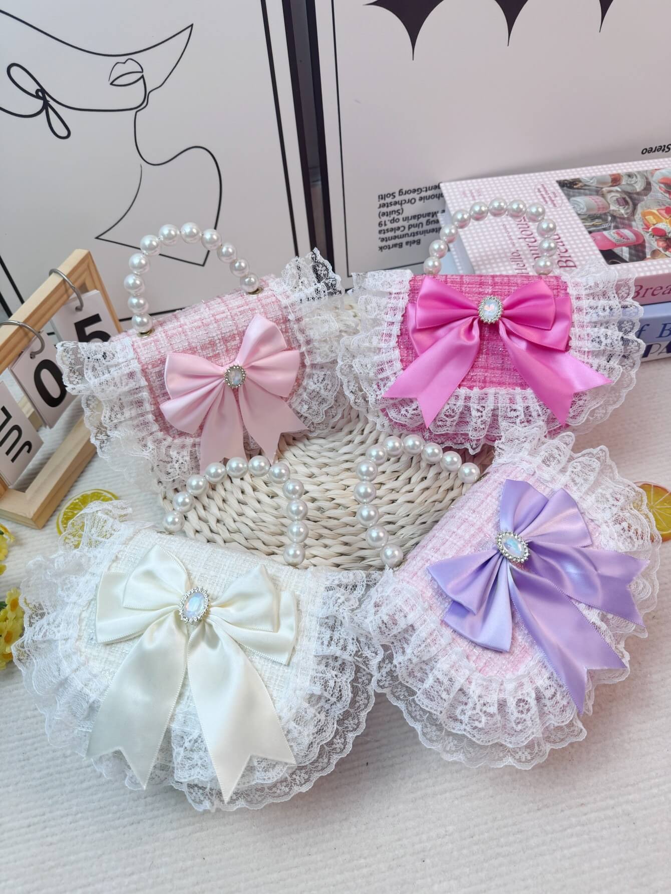 Girls Lace Ruffle Tweed Mini Handbag