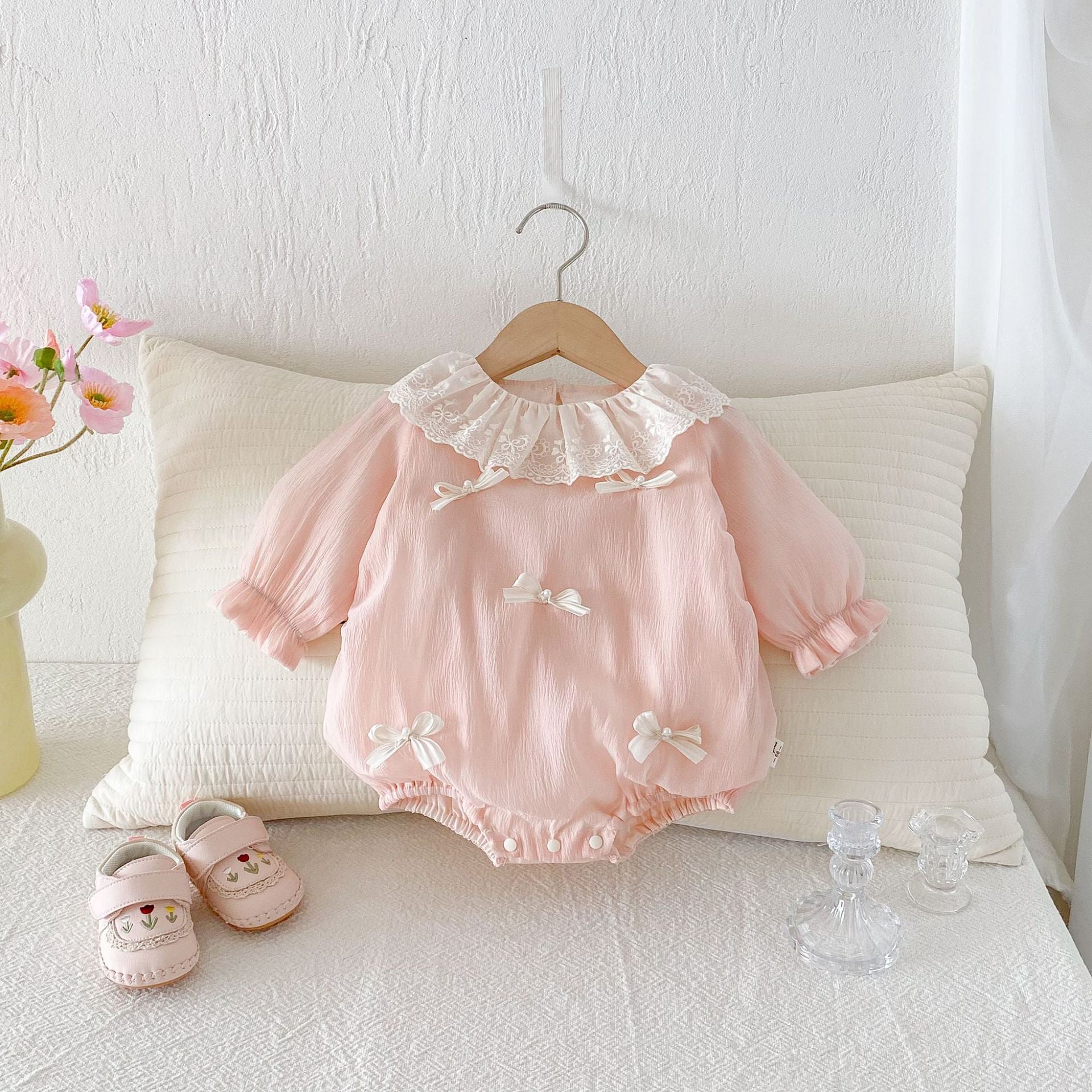 Baby Girl Elegant Pink Lace Romper