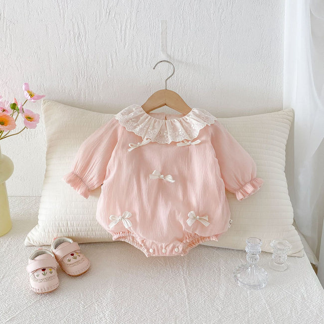 Baby Girl Elegant Pink Lace Romper Main Image