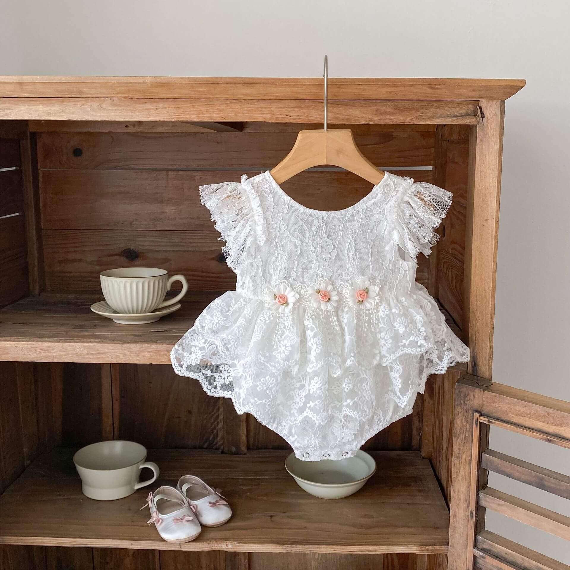 Baby Girl White Lace Flutter Sleeve Romper