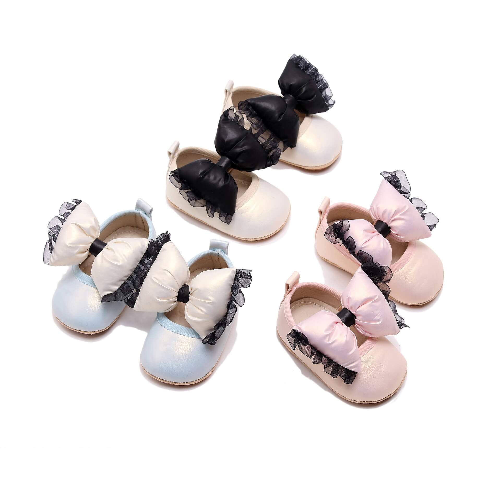 Baby Girl Satin & Lace Ruffle Bow Pre-Walker Shoes